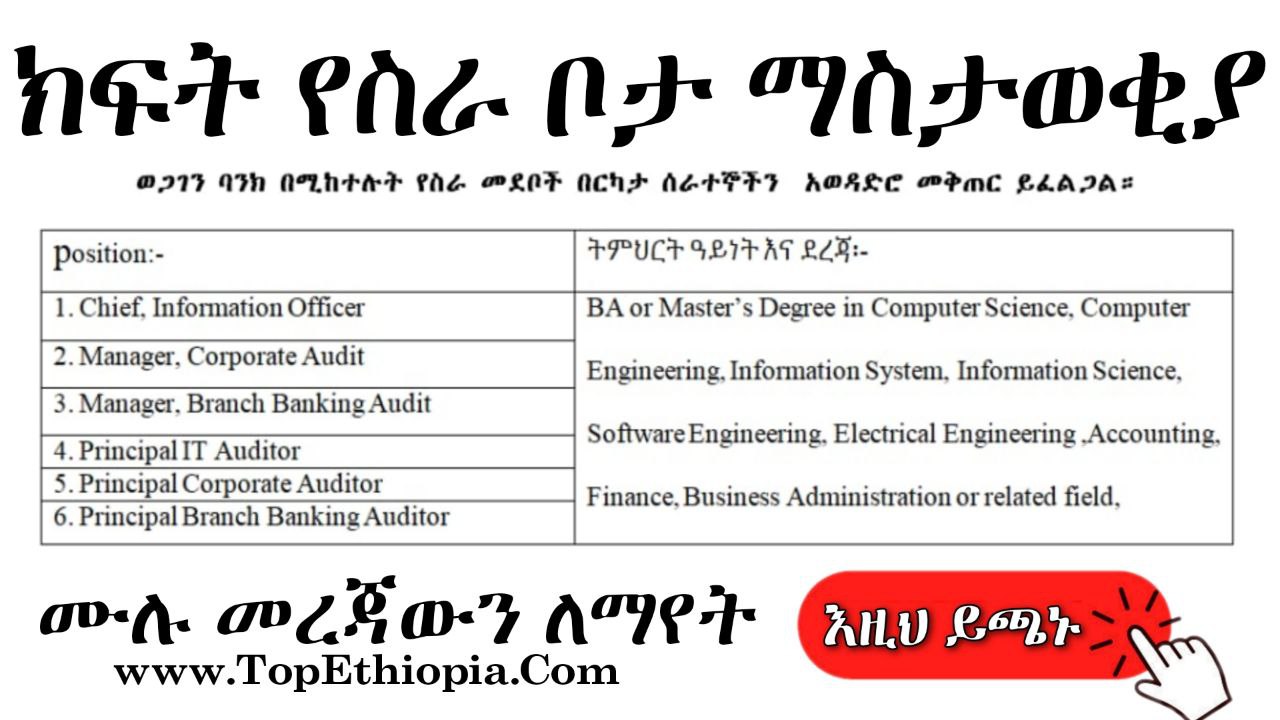 Wegagen Bank SC Job Vacancy in Ethiopia 2022