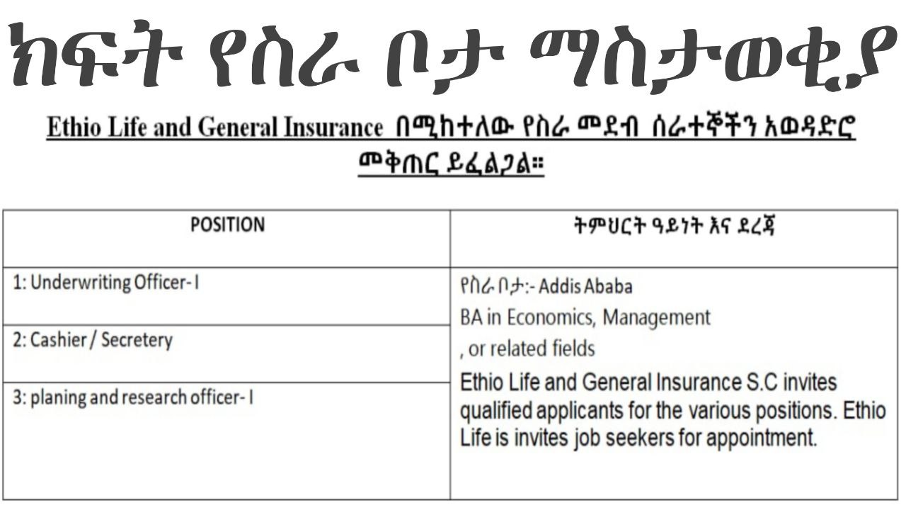 Ethio Life and General Insurance S.C Job Vacancy in Ethiopia