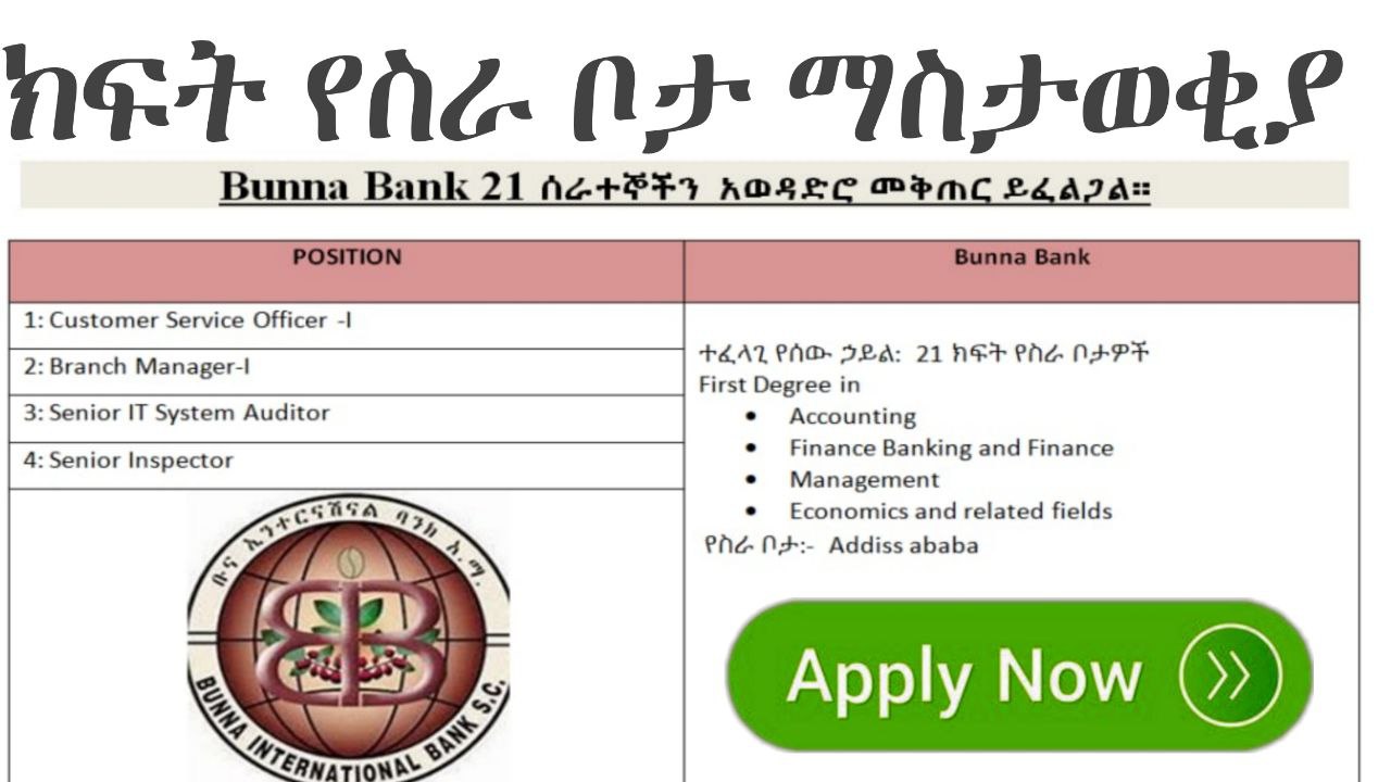 Bunna International Bank Job Vacancy in Ethiopia